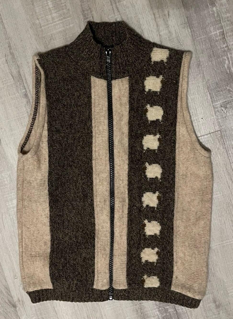 VTG 70s-80s MACLAMB Sweater Vest New Zealand Sheep Top Wool Zip Kids Brown 8